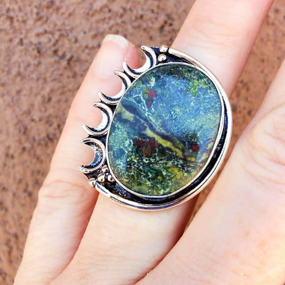 New Dragon Blood Jasper Moon Goddess 925 Silver Ring. - Picture 15 of 16